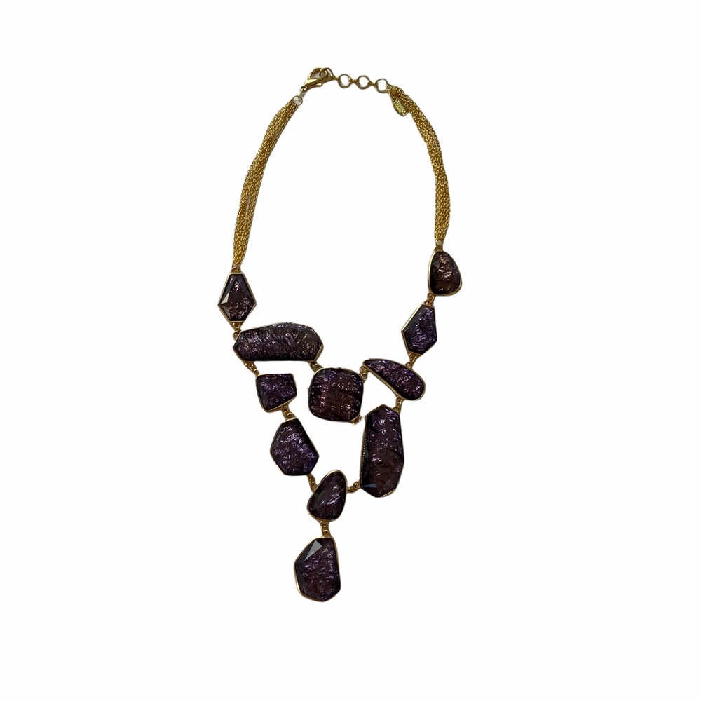Amrita Singh Bib Necklace Amethyst Crystal Teardrop Gold Purple